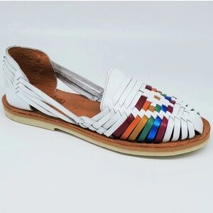 NEW Espiritu White Pride 800 Leather Woven Huarache Flats Sandals